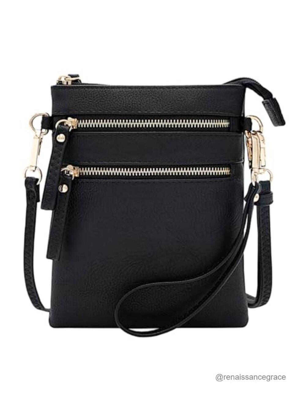 Small Crossbody Bag with Wristlet Multi Zip Pockets Faux Leather Travel Purse